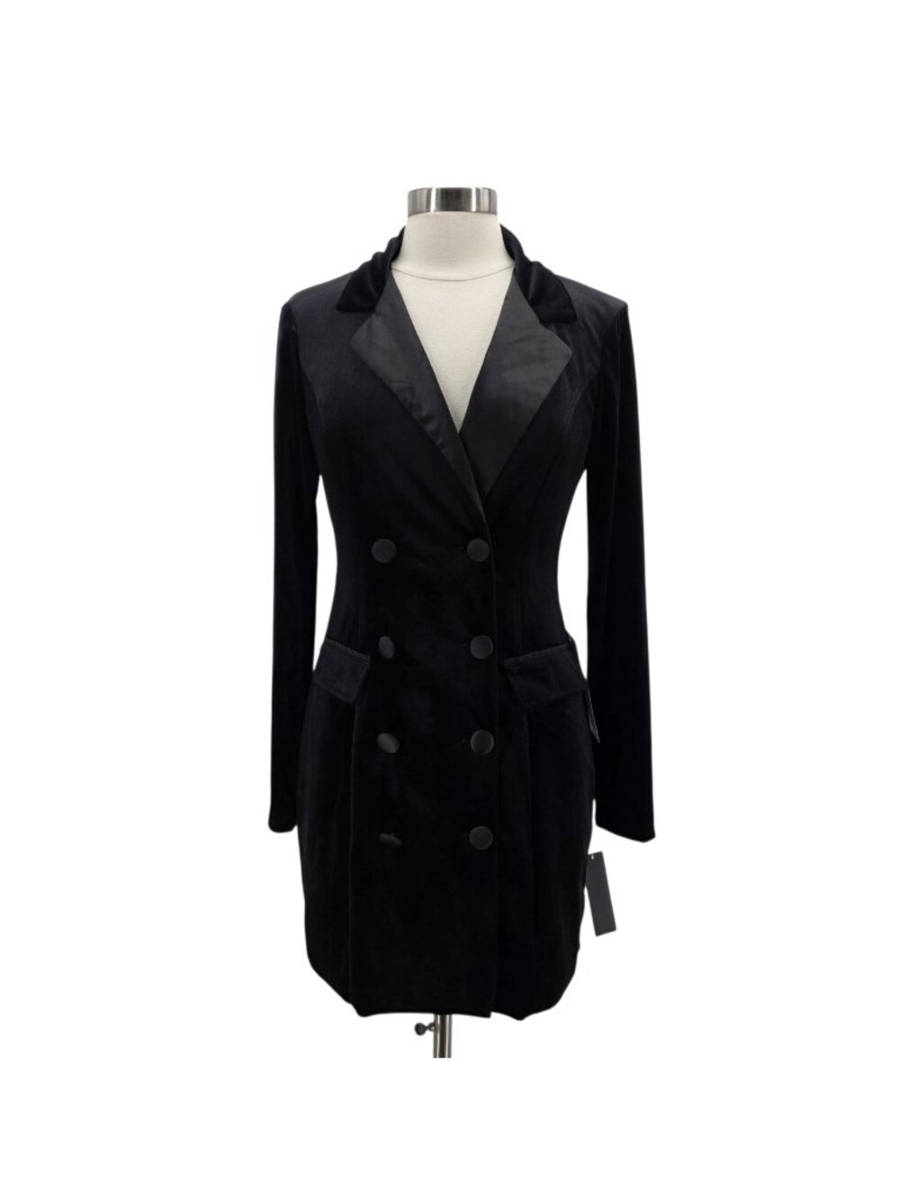NEW City Studio Womens Medium Velvet Tuxedo Dress Black Mini Jacket Button Party
